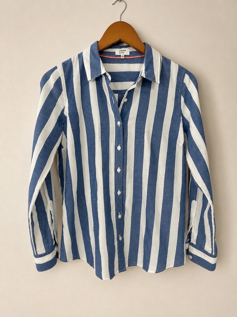 100% Cotton Crown & Ivy Blue & White Stripe Button Front Shirt | Coastal - Picture 2 of 5